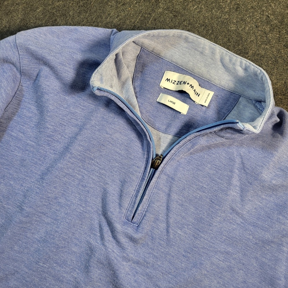 Mizzen And Main Men's Large 1/4 Zip Pullover Long Sleeved Light Blue